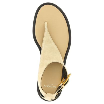 Balmain Beige Calfskin Flat Sandals