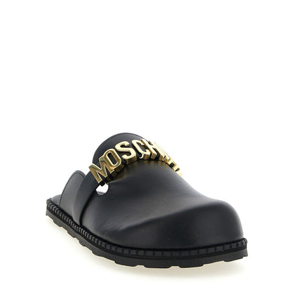 Moschino Black Calfskin Clogs