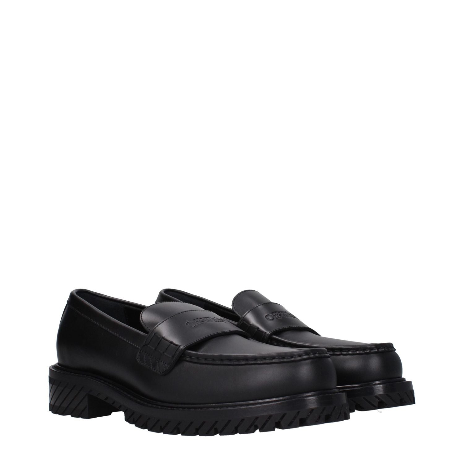 Off-White Black Leather Slip-On Loafers