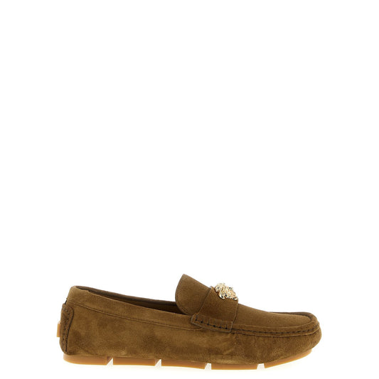 Versace Brown Calfskin Slip-On Loafers