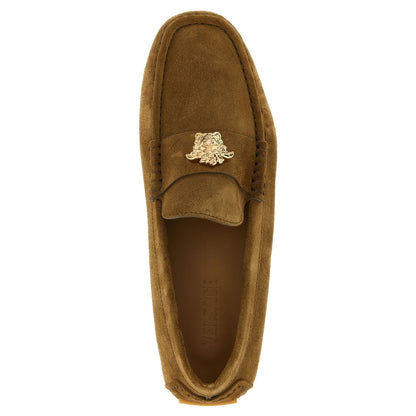 Versace Brown Calfskin Slip-On Loafers