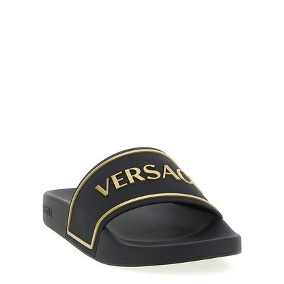 Versace Black Polyurethane Slides