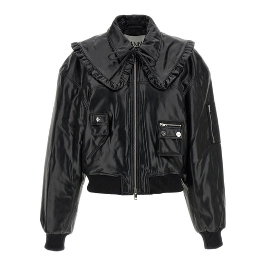 Ganni Black Leather Bomber