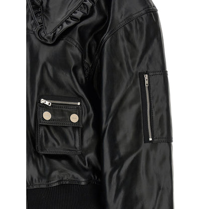 Ganni Black Leather Bomber