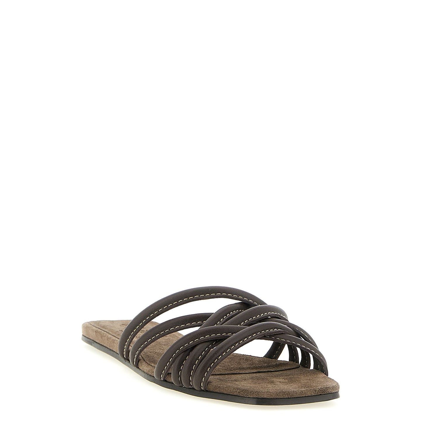 Brunello Cucinelli Brown Lamb Leather Slides