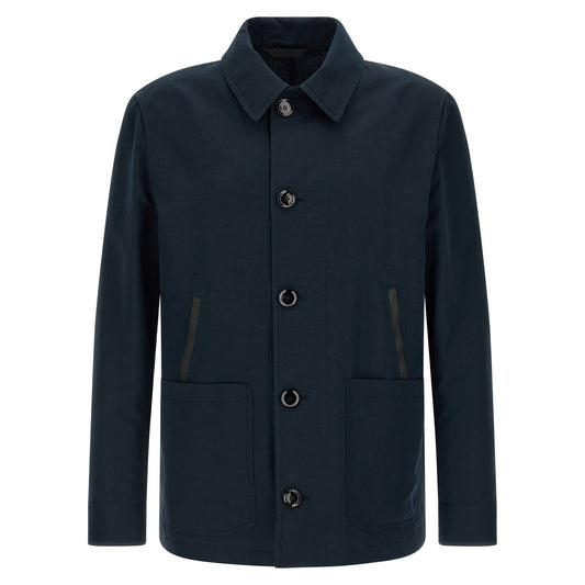 Brioni Blue Linen Full-Length Jacket