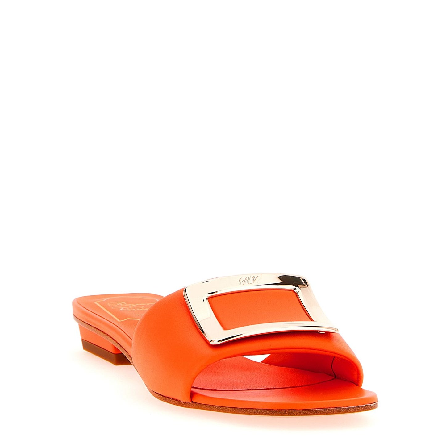 Roger Vivier Orange Lamb Leather Mid Heel Pumps