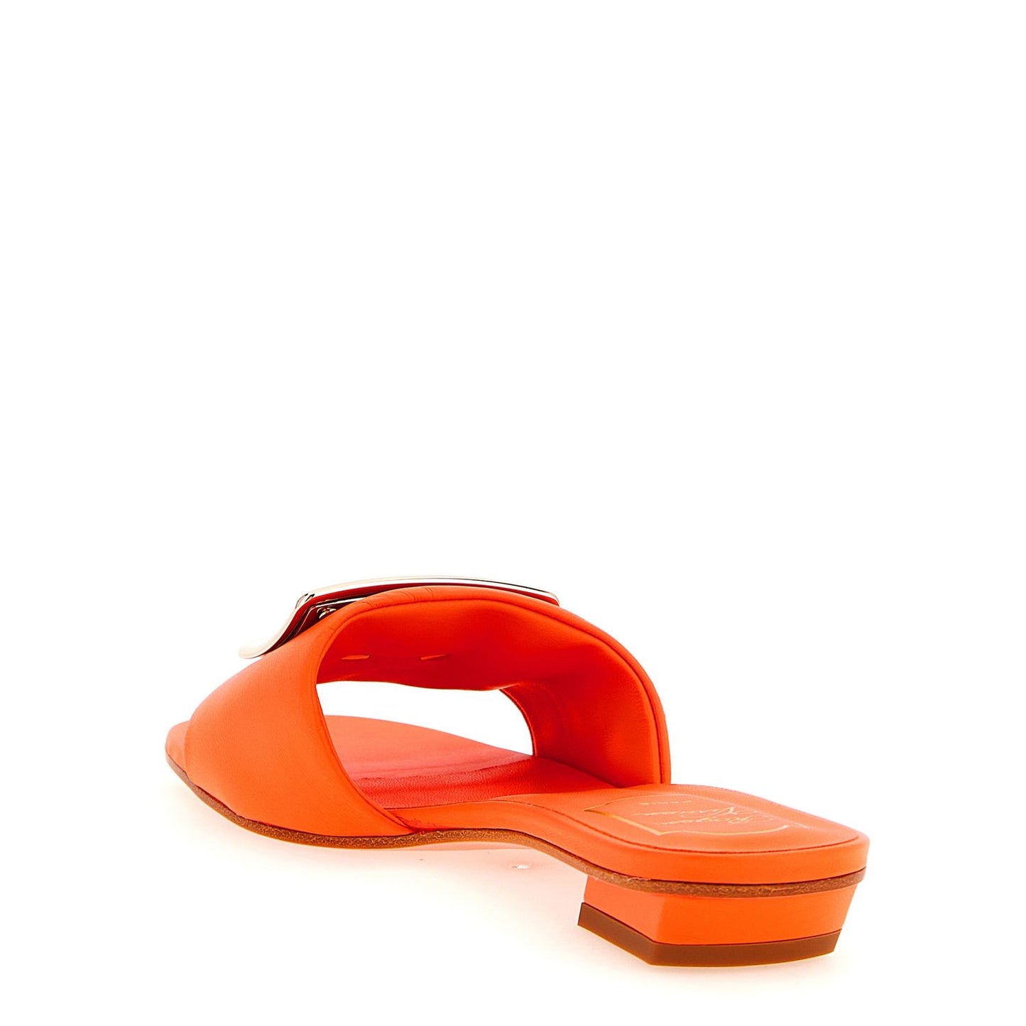 Roger Vivier Orange Lamb Leather Mid Heel Pumps