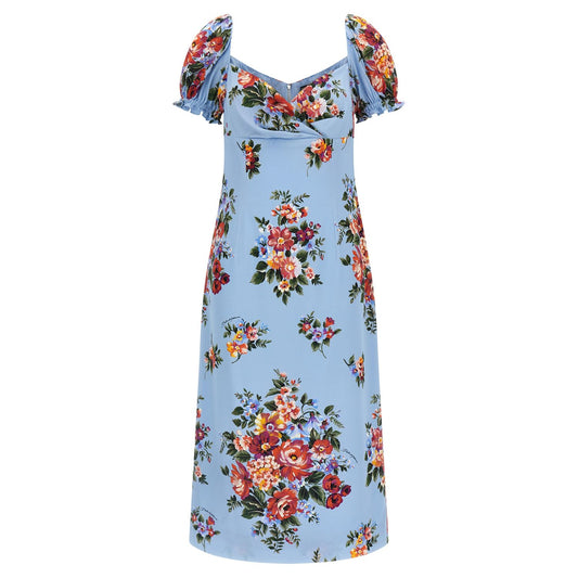 Dolce & Gabbana Blue Silk Midi Dress