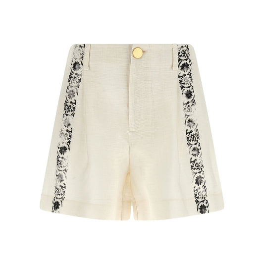 Alberta Ferretti Bicolor Linen Bermuda Shorts