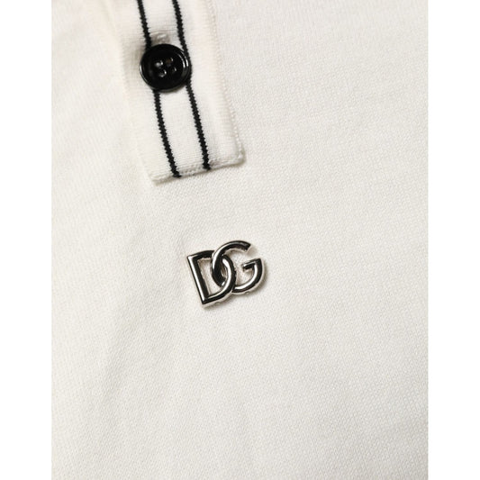 Dolce & Gabbana White Cotton Blend Men Polo Pullover Sweater