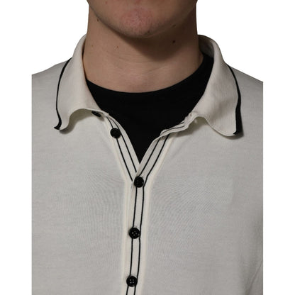 Dolce & Gabbana White Cotton Blend Men Polo Pullover Sweater