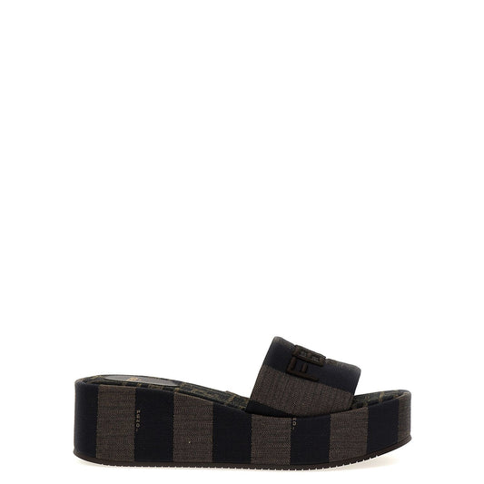 Fendi Brown Cotton Slides