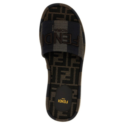 Fendi Brown Cotton Slides