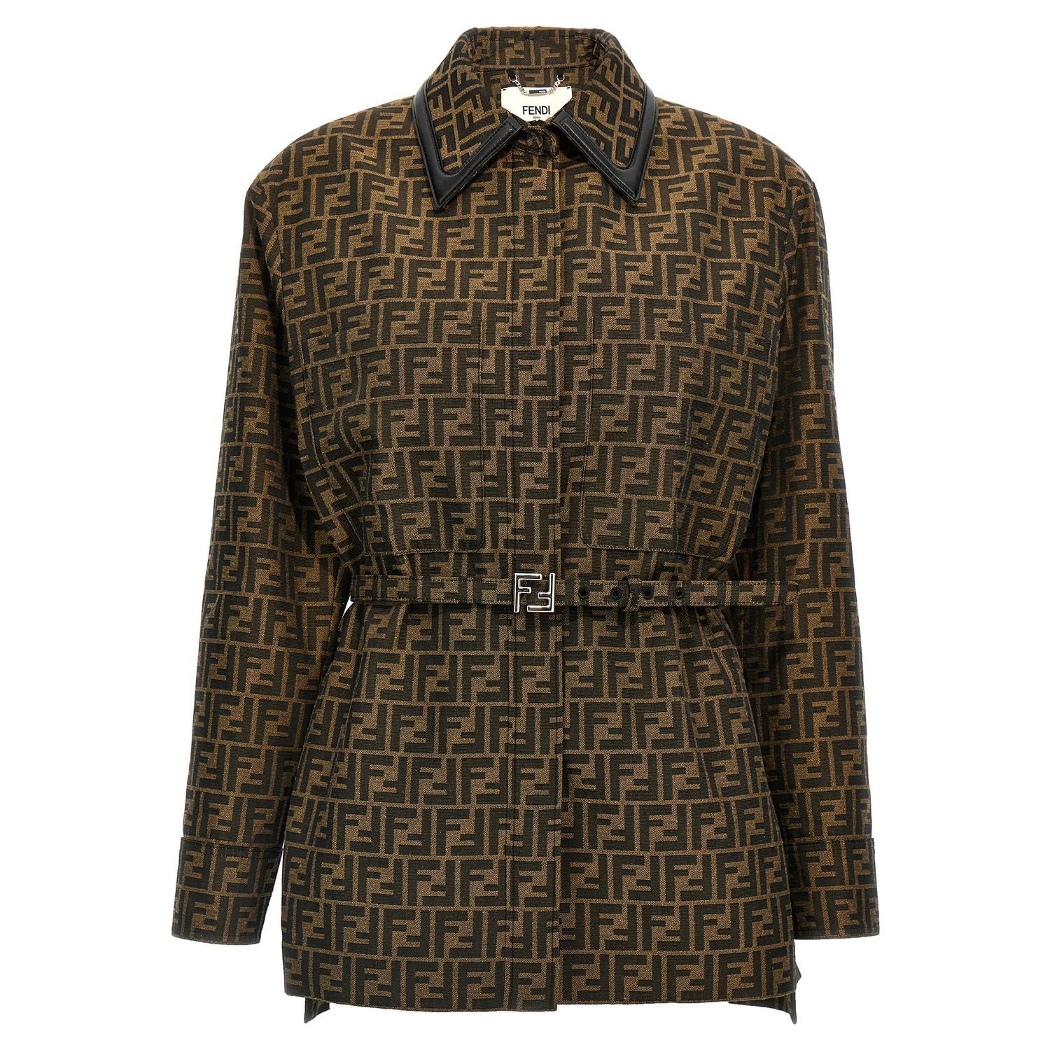 Fendi Brown Polyester Leather Jacket