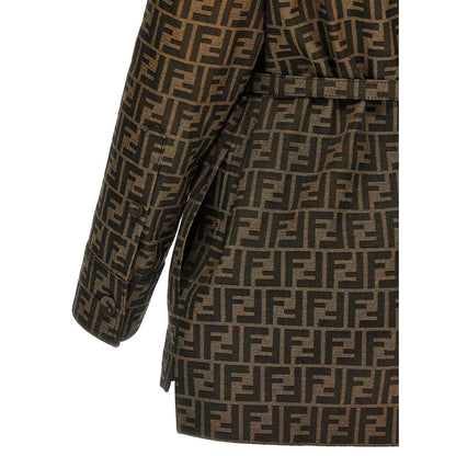 Fendi Brown Polyester Leather Jacket