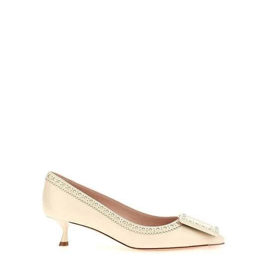 Roger Vivier White Lamb Leather Mid Heel Pumps