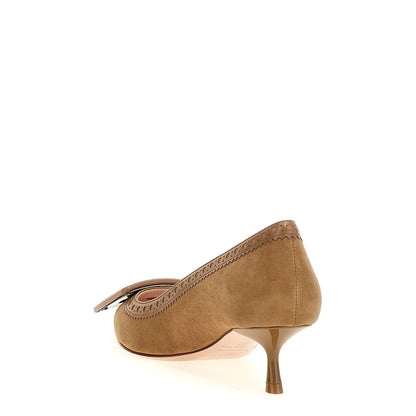 Roger Vivier Beige Goatskin Mid Heel Pumps