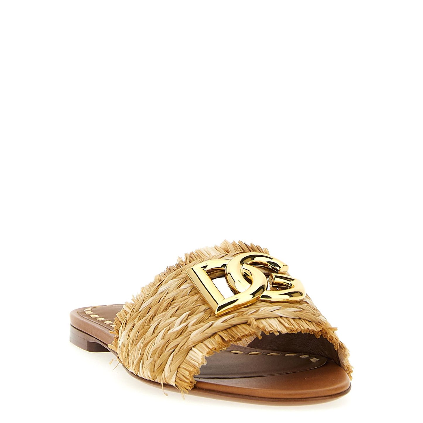Dolce & Gabbana Brown Raffia Slides