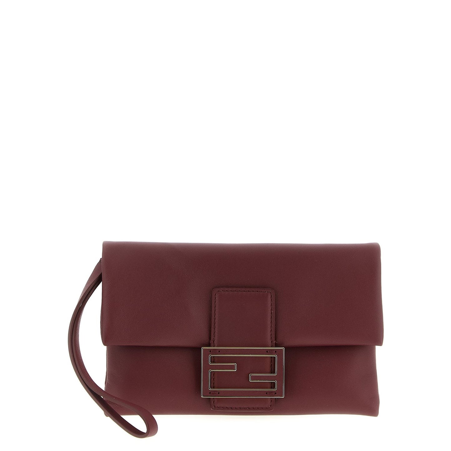 Fendi Bordeaux Lamb Leather Clutch Bag