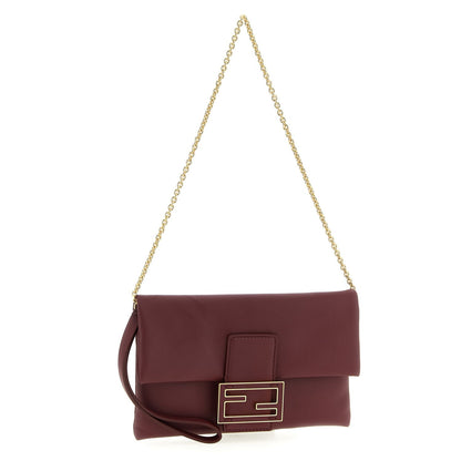 Fendi Bordeaux Lamb Leather Clutch Bag