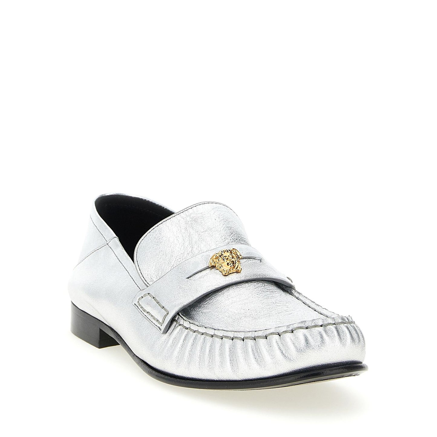 Versace Silver Lamb Leather Slip-On Loafers