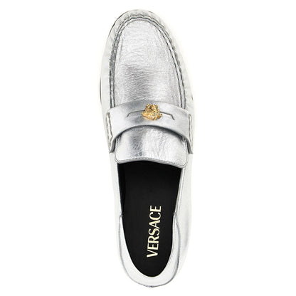 Versace Silver Lamb Leather Slip-On Loafers