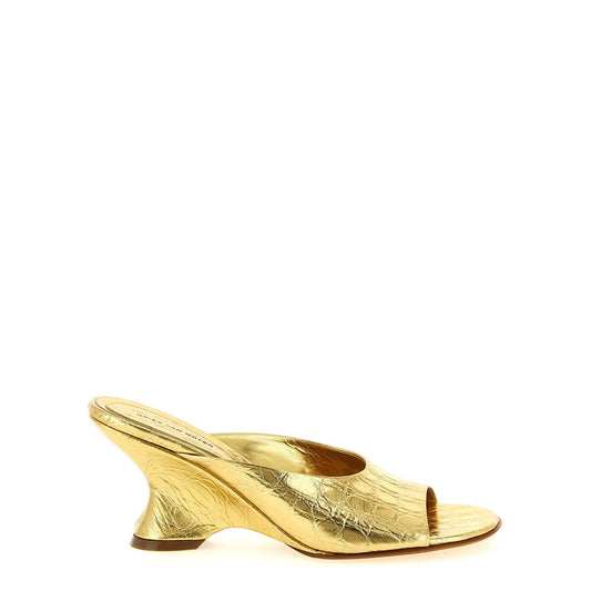 Dries Van Noten Gold Calfskin Wedge Sandals