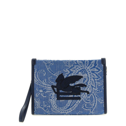 Etro Blue Cotton Clutch Bag