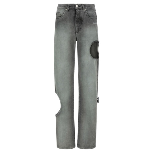 Off-White Gray Cotton Straight-Leg Jeans