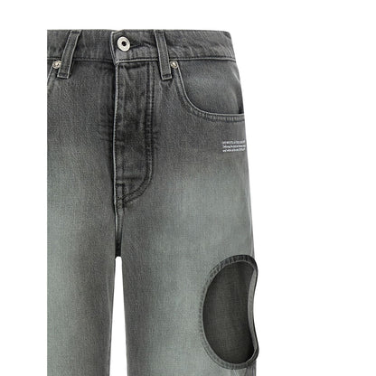 Off-White Gray Cotton Straight-Leg Jeans