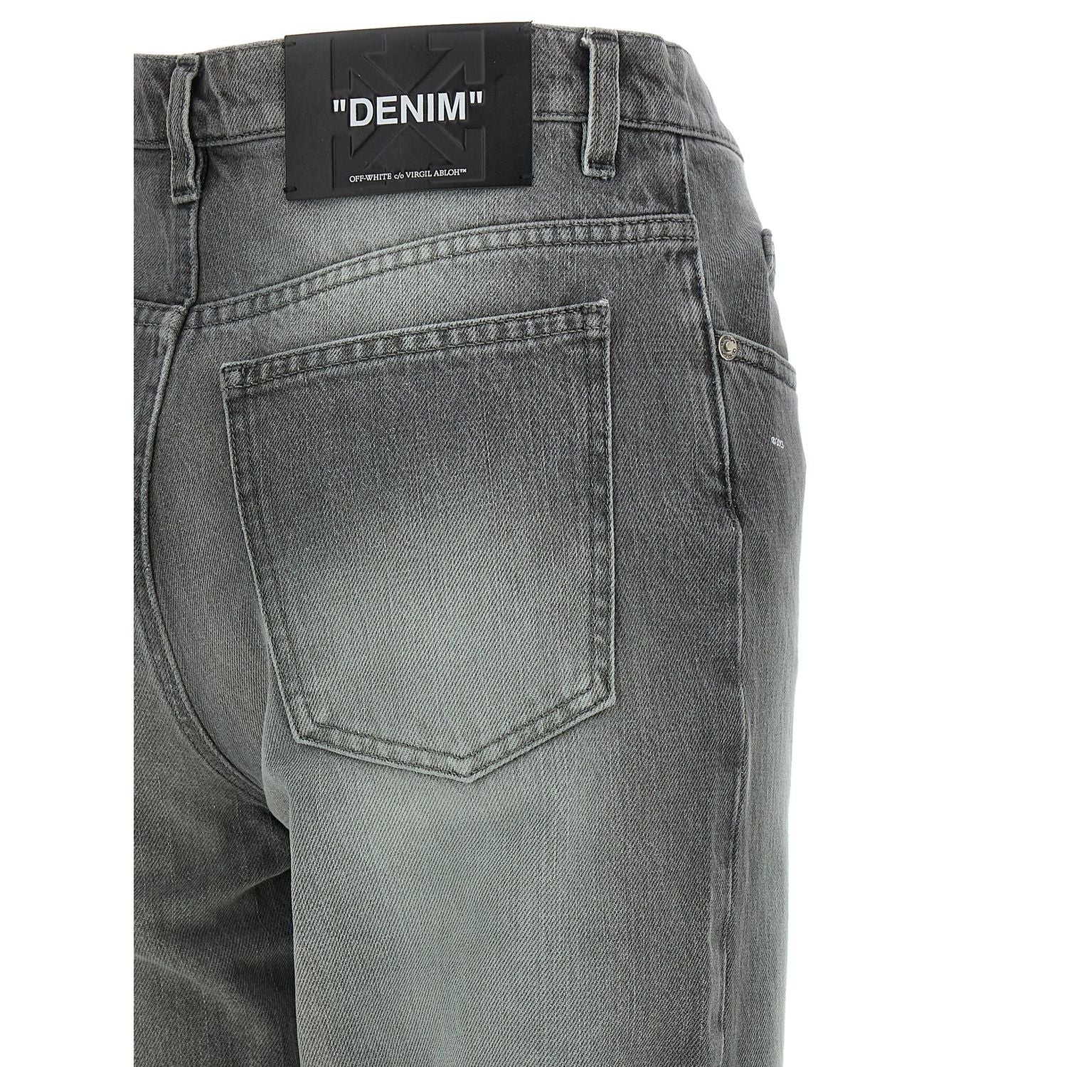 Off-White Gray Cotton Straight-Leg Jeans