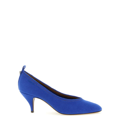 Versace Blue Cotton Mid Heel Pumps