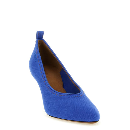 Versace Blue Cotton Mid Heel Pumps