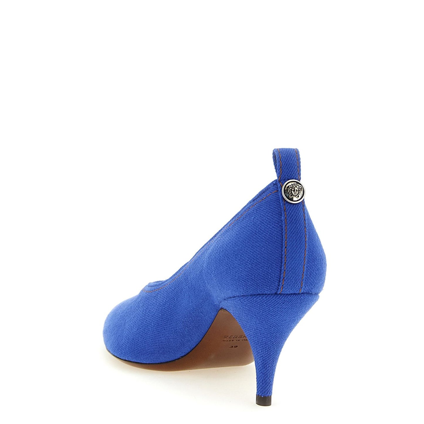 Versace Blue Cotton Mid Heel Pumps