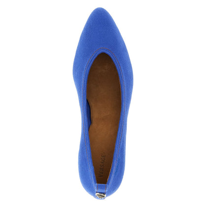 Versace Blue Cotton Mid Heel Pumps