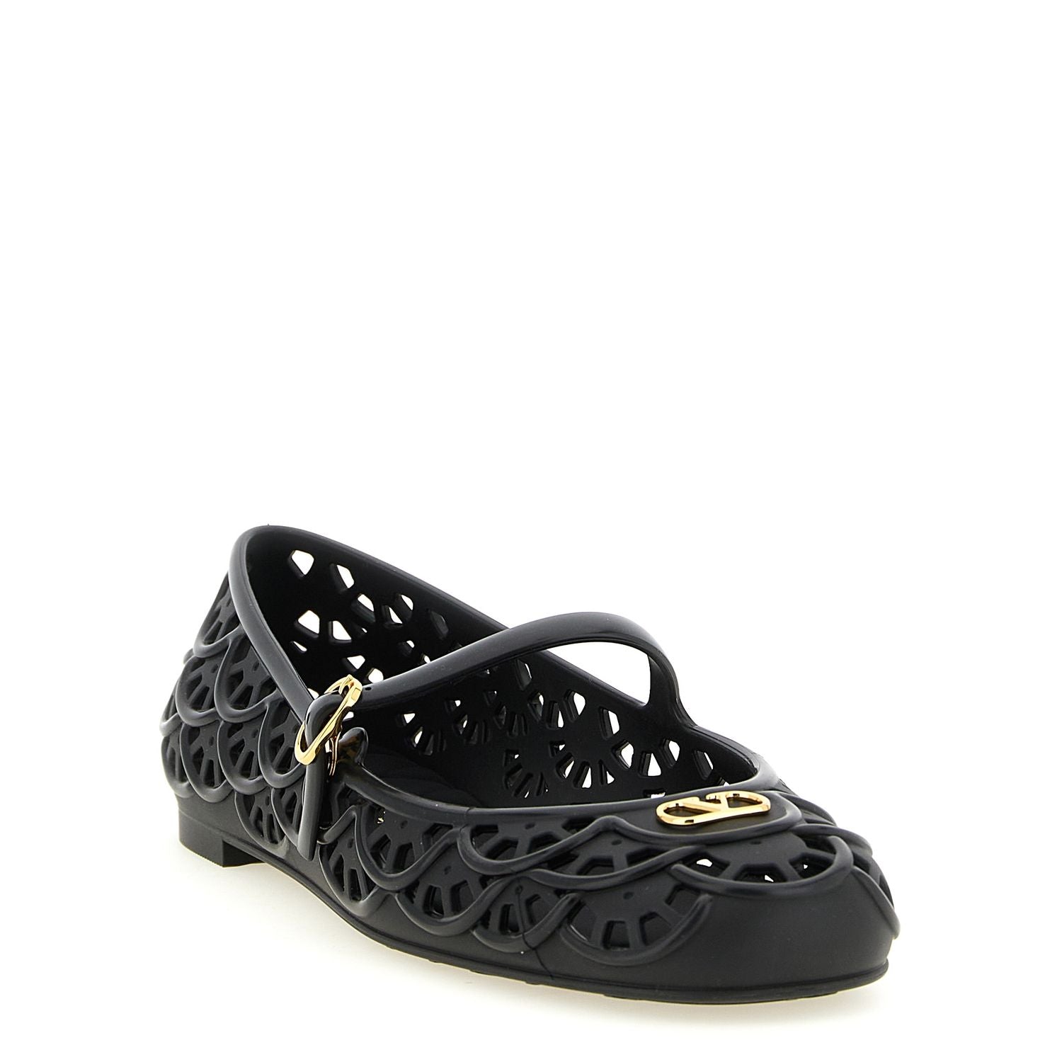 Valentino Garavani Black Polyvinyl Ballet Flats