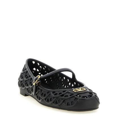 Valentino Garavani Black Polyvinyl Ballet Flats