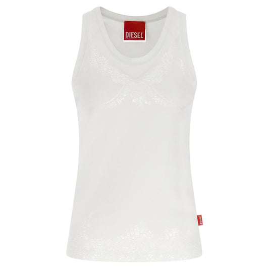 Diesel White Cotton Tank Tops