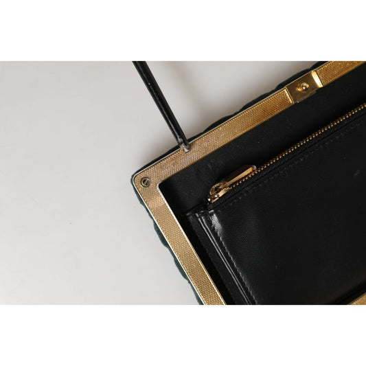 Dolce & Gabbana Black Velvet Gold Frame Clutch Evening Clutch Purse Bag