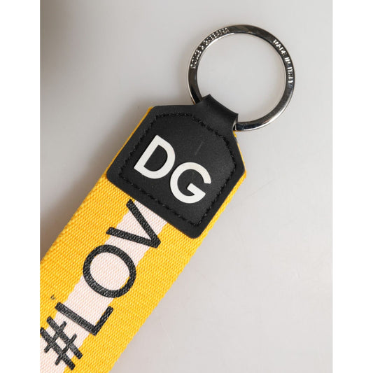 Dolce & Gabbana Yellow Logo Polyester Silver Brass Holder Keychain Keyring