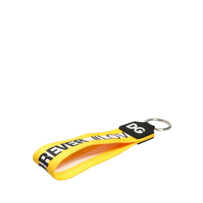 Dolce & Gabbana Yellow Logo Polyester Silver Brass Holder Keychain Keyring