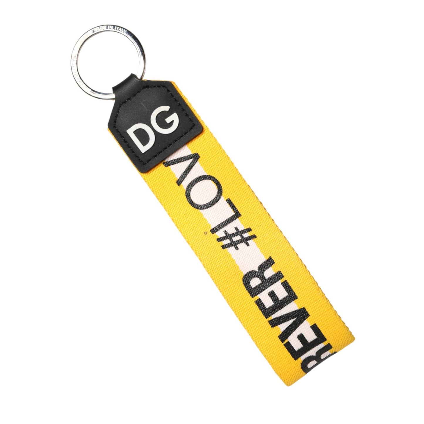 Dolce & Gabbana Yellow Logo Polyester Silver Brass Holder Keychain Keyring
