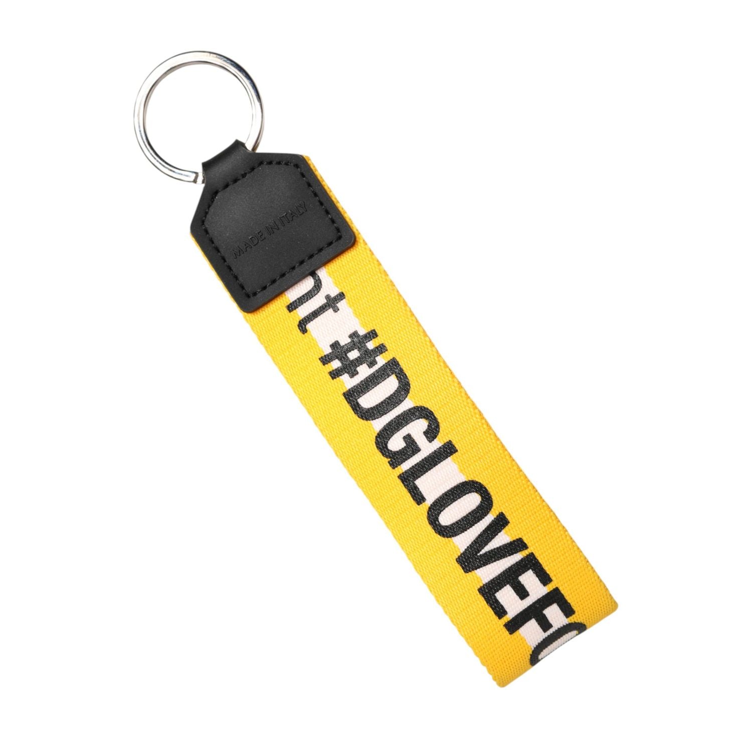 Dolce & Gabbana Yellow Logo Polyester Silver Brass Holder Keychain Keyring