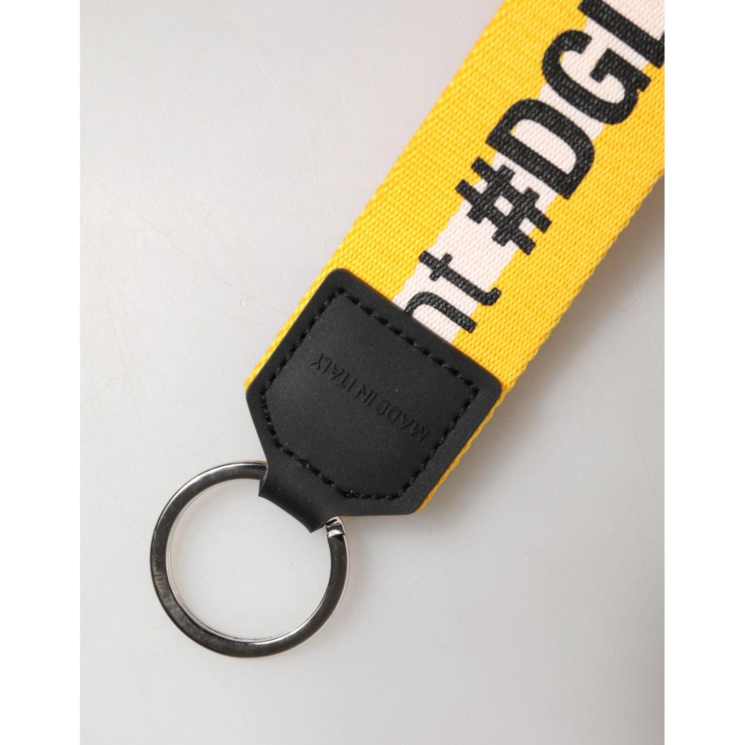 Dolce & Gabbana Yellow Logo Polyester Silver Brass Holder Keychain Keyring