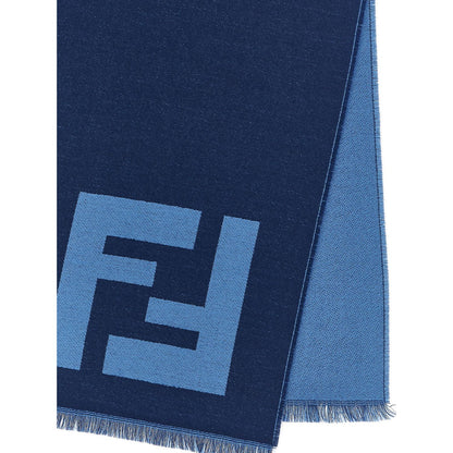 Fendi Blue Virgin Wool Scarf