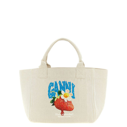 Ganni Beige Recycled Cotton Tote Bag