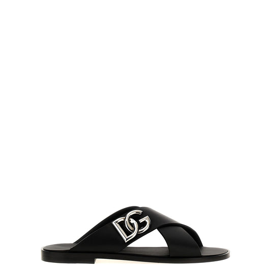 Dolce & Gabbana Black Calfskin Slides