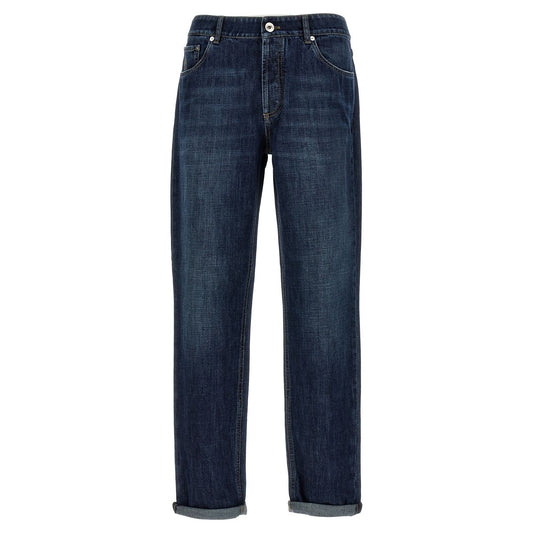 Brunello Cucinelli Blue Cotton Straight-Leg Jeans