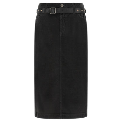 PINKO Black Cotton Midi Skirt